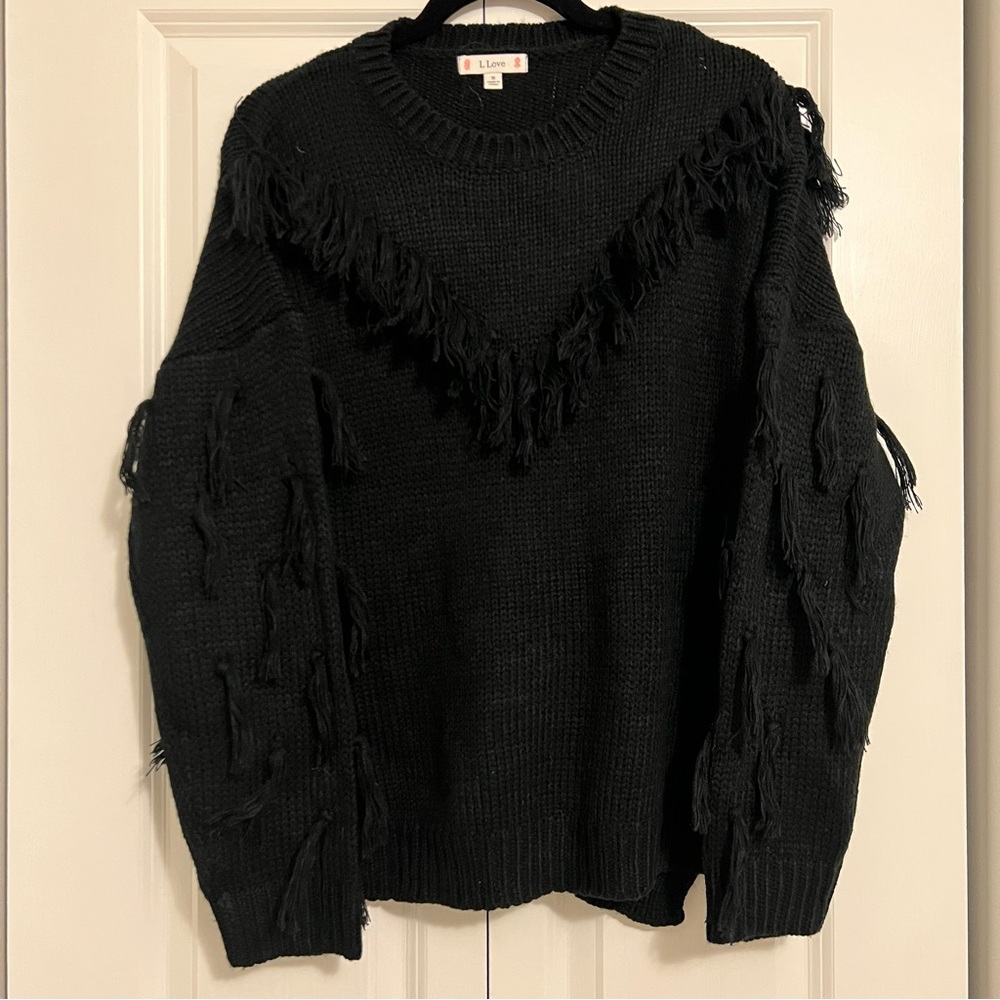 L Love Black Fringe Sweater